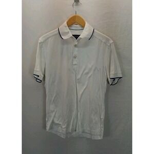 Eton Polo Shirt Mens M Slim White Blue Tip Short Sleeve Casual Cotton Jersey